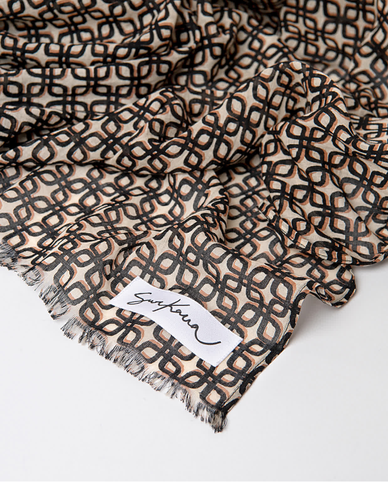 surkana Pañuelo foulard algodón estampado Negro Oferta especial de fábrica