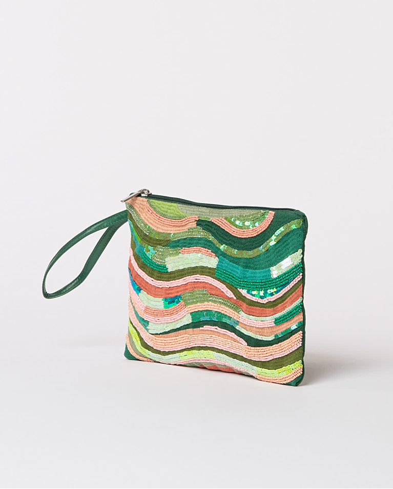 surkana Bolso de mano con abalorios metalizados Verde Libre de impuestos