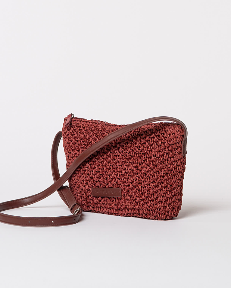 surkana Bandolera artesana tejida lisa Marrón Oferta exclusiva