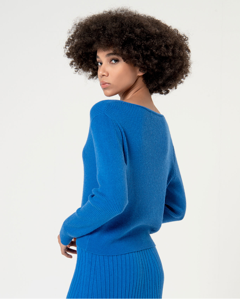 surkana Cárdigan corto de canalé Azul Outlet