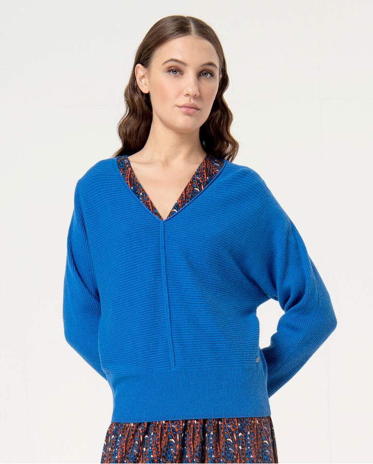 surkana Jersey de canalé grueso liso Azul