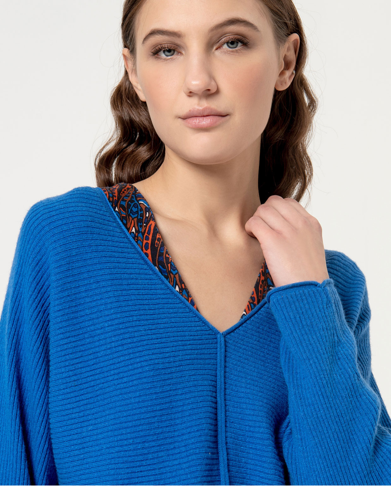 surkana Jersey de canalé grueso liso Azul Outlet online