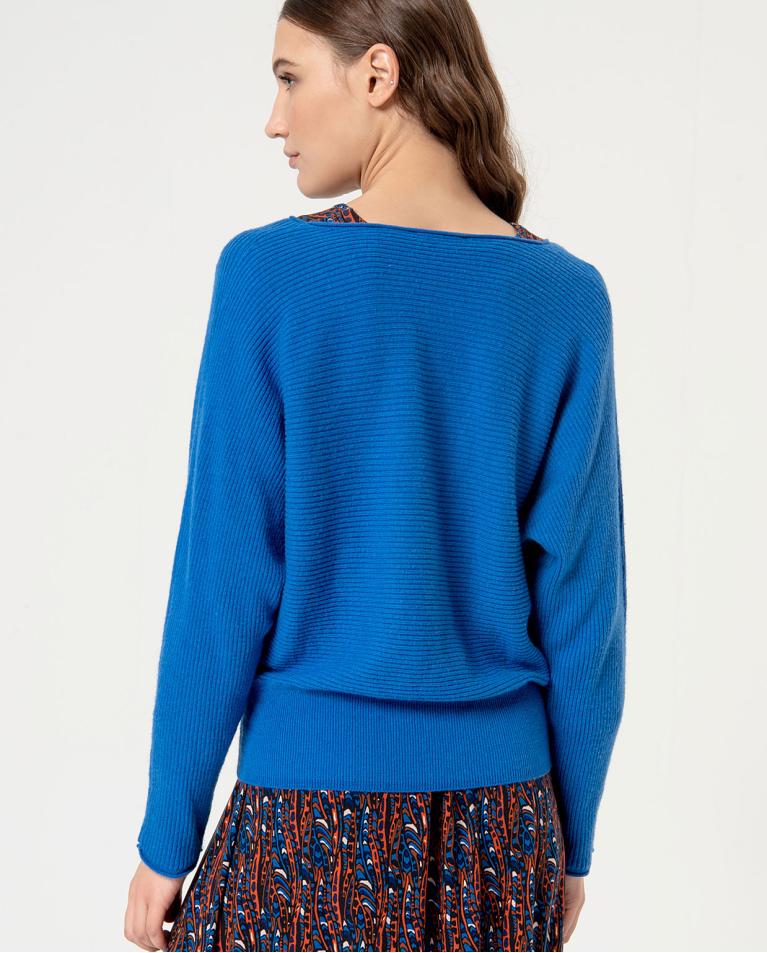 surkana Jersey de canalé grueso liso Azul Outlet online
