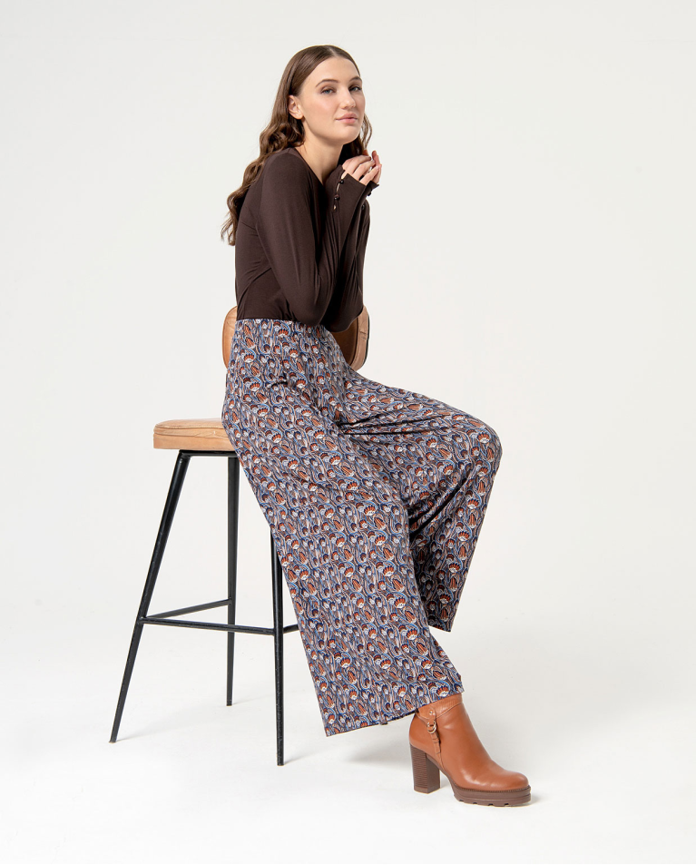surkana Pantalón wide leg estampado Azul Rebajas