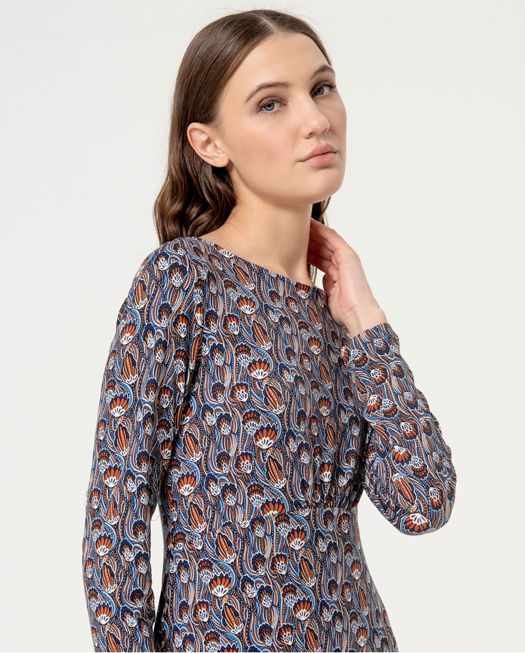 surkana Vestido midi elástico estampado Azul Ofertas