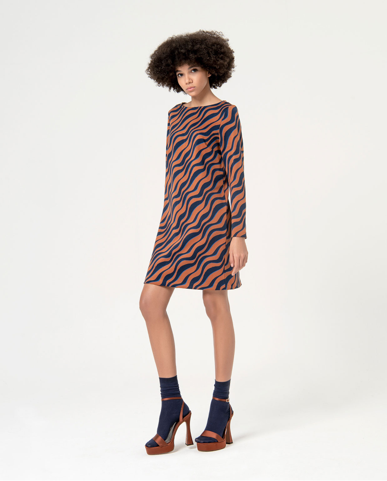 surkana Vestido jacquard recto y elástico Marrón