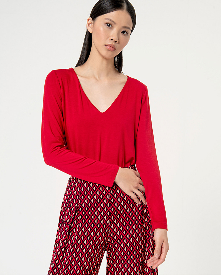 surkana Pantalón wide leg elástico estampado Rojo Ventas relámpago