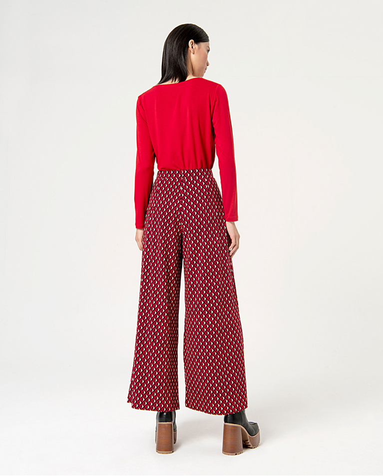 surkana Pantalón wide leg elástico estampado Rojo Ventas relámpago