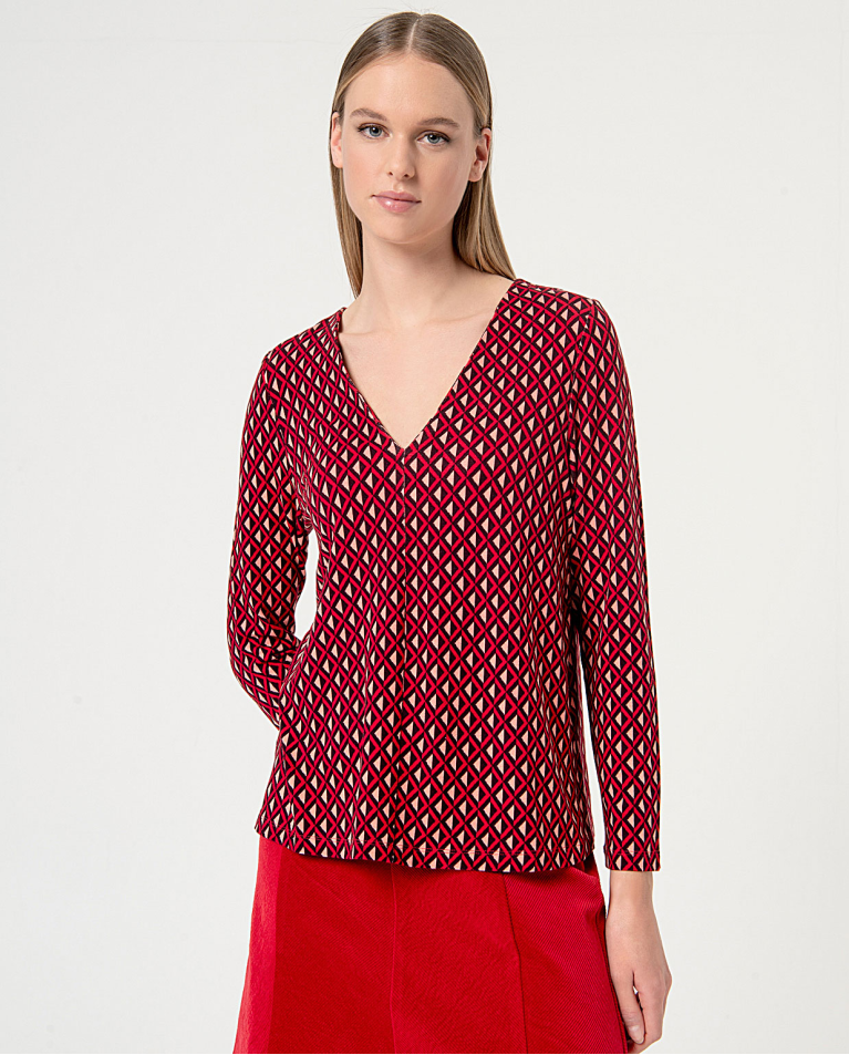 surkana Blusa elástica manga larga estampada Rojo