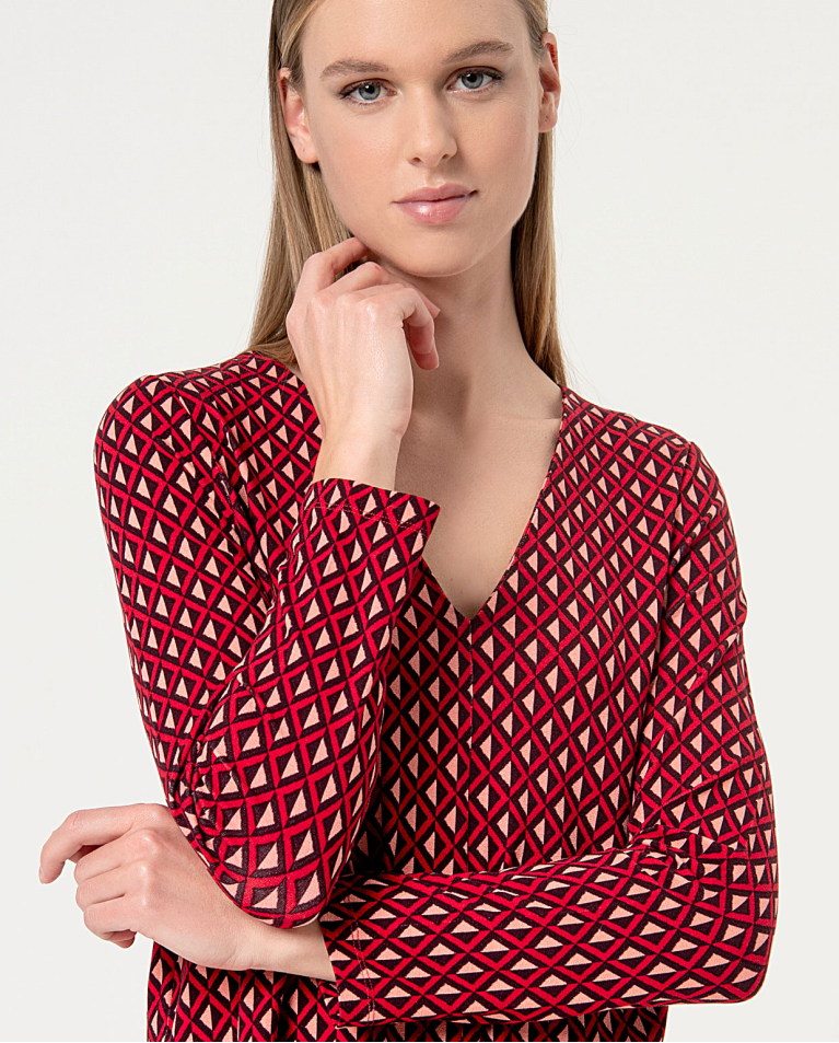 surkana Blusa elástica manga larga estampada Rojo Descuento