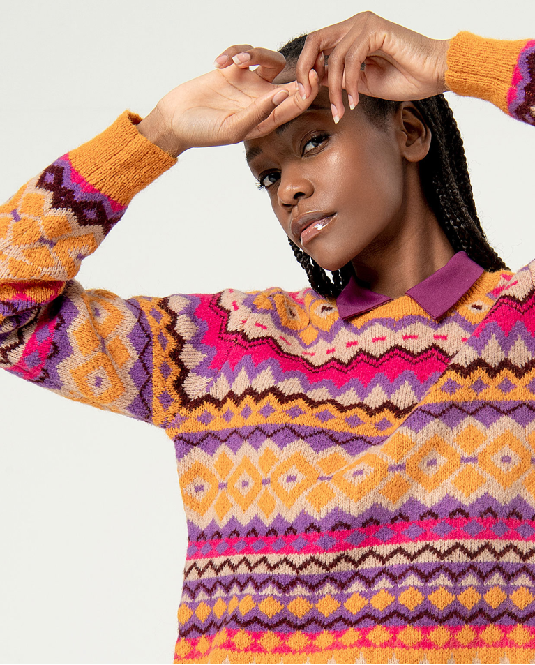 surkana Jersey jacquard rombos Naranja Oferta especial