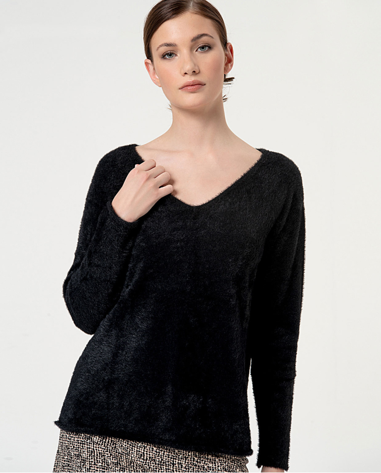 surkana Jersey efecto cepillado liso Negro