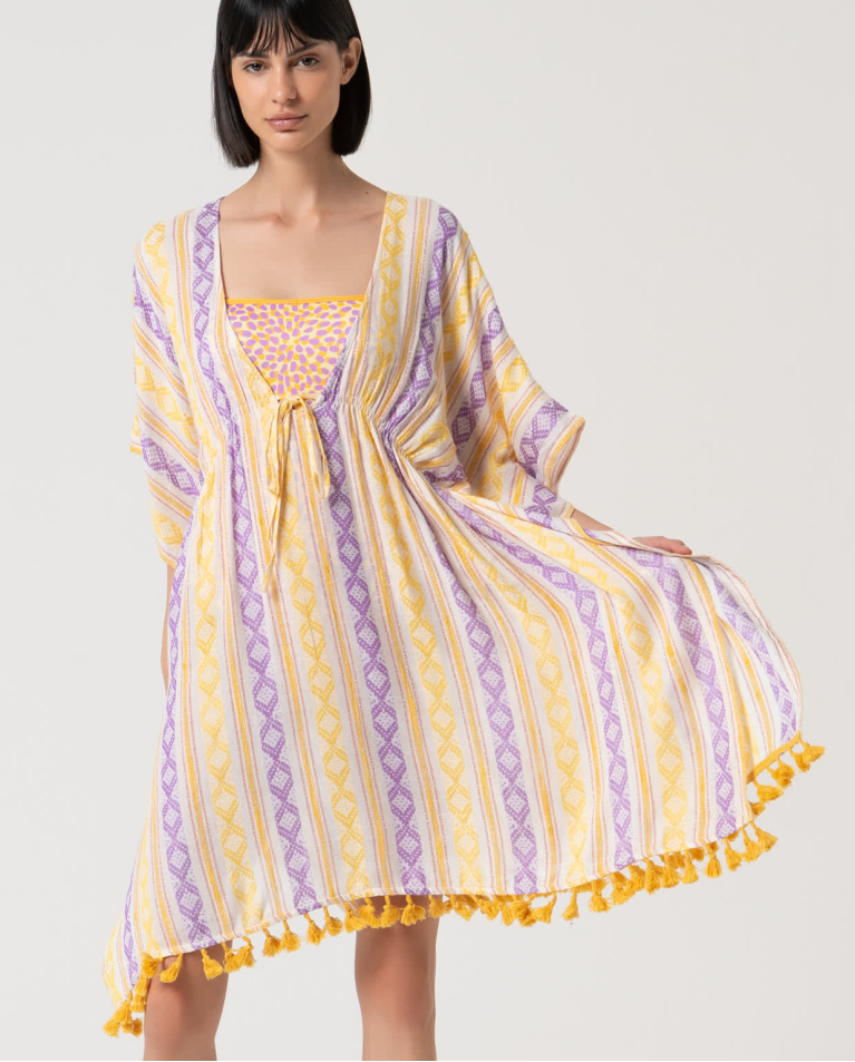 surkana Kaftán corto cerrado estampado Amarillo Rebajas