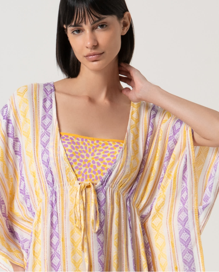 surkana Kaftán corto cerrado estampado Amarillo Rebajas