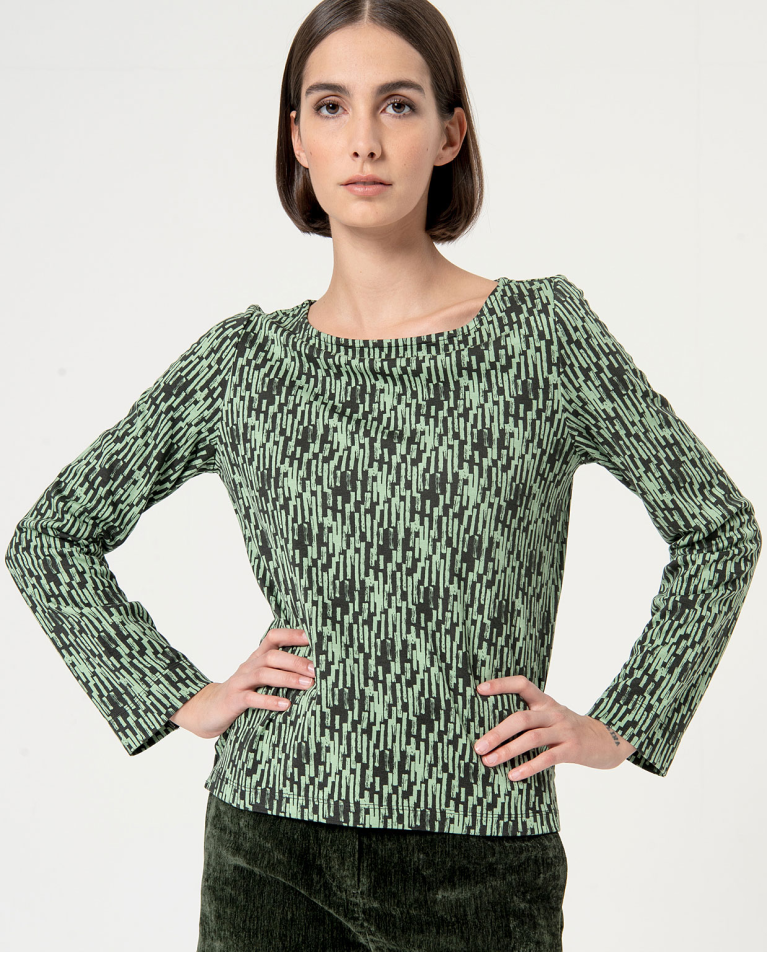surkana Camiseta elástica escote barco estampada Kaki