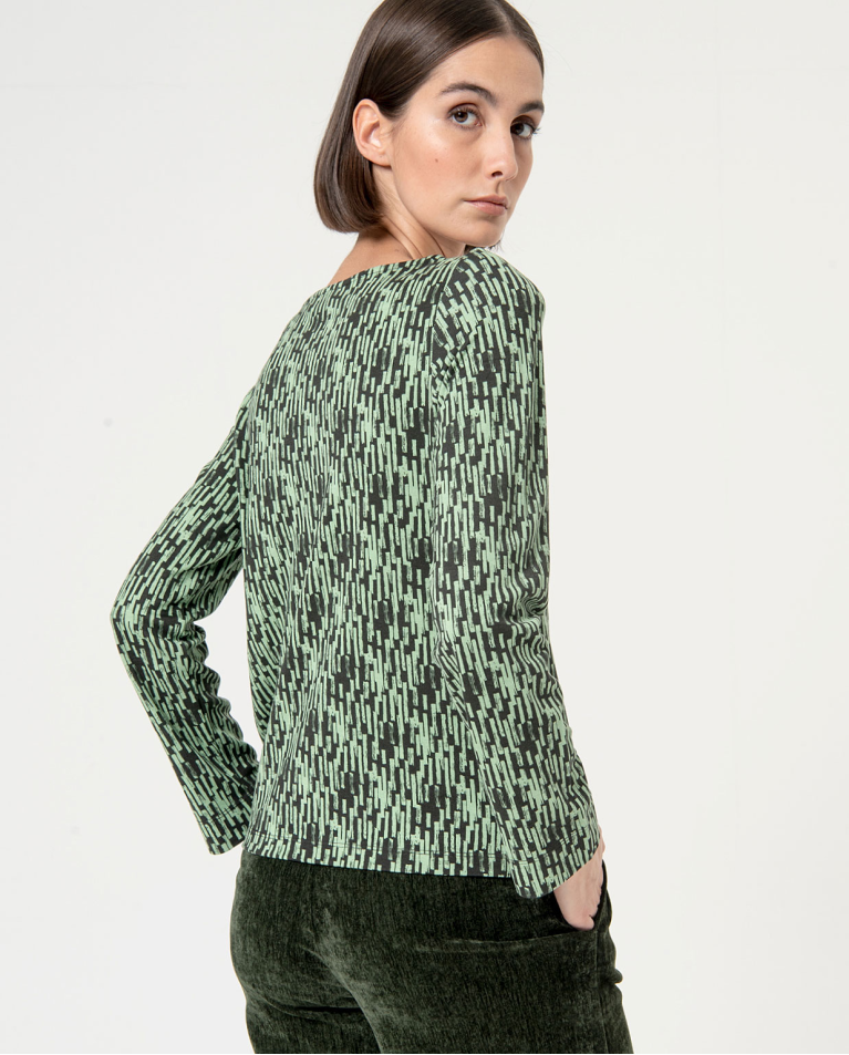 surkana Camiseta elástica escote barco estampada Kaki Descuento