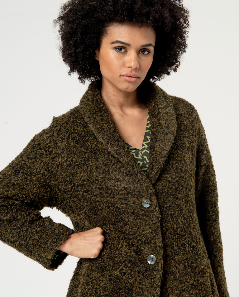 surkana Abrigo de punto bouclé liso Verde Mejor oferta