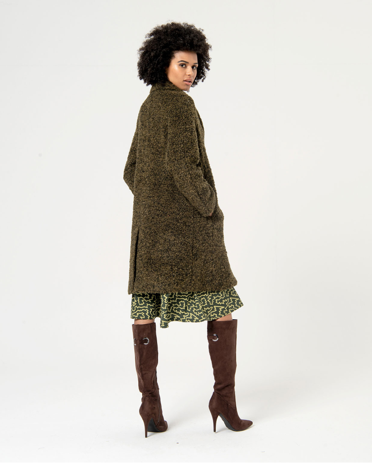 surkana Abrigo de punto bouclé liso Verde Mejor oferta