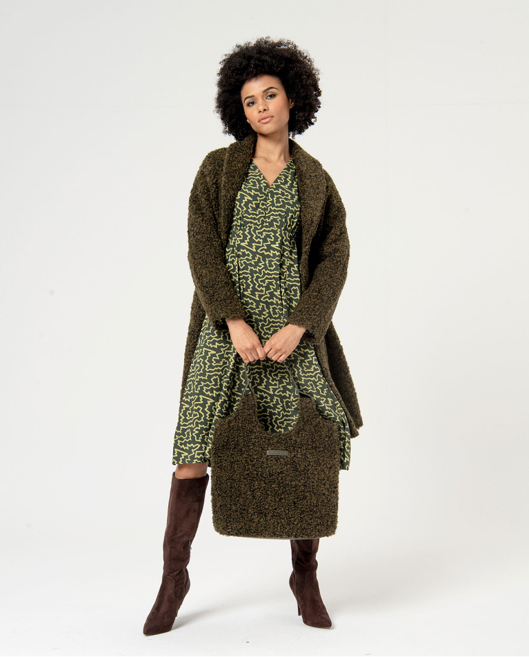 surkana Abrigo de punto bouclé liso Verde Mejor oferta