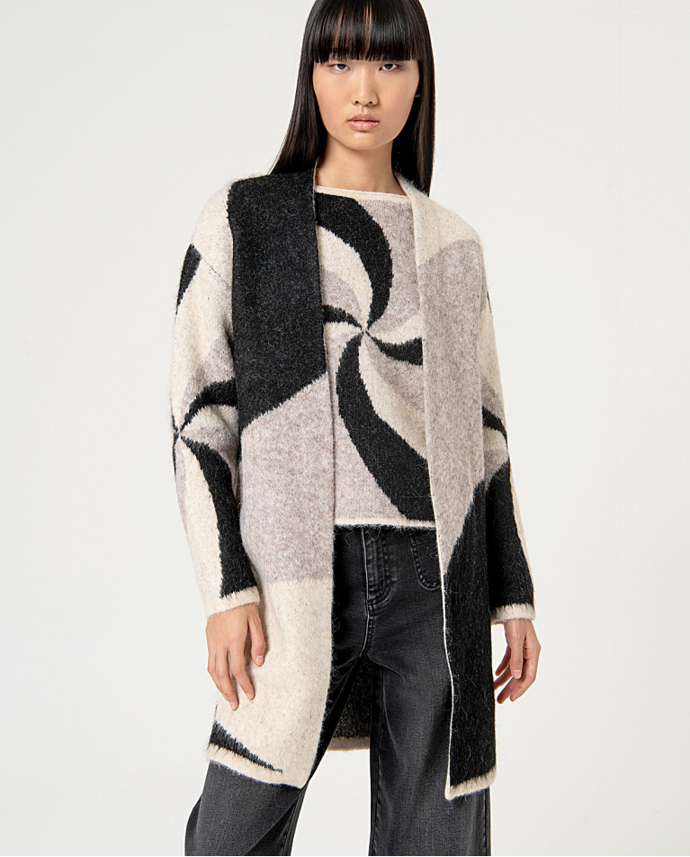 surkana Cárdigan largo de punto jacquard Negro