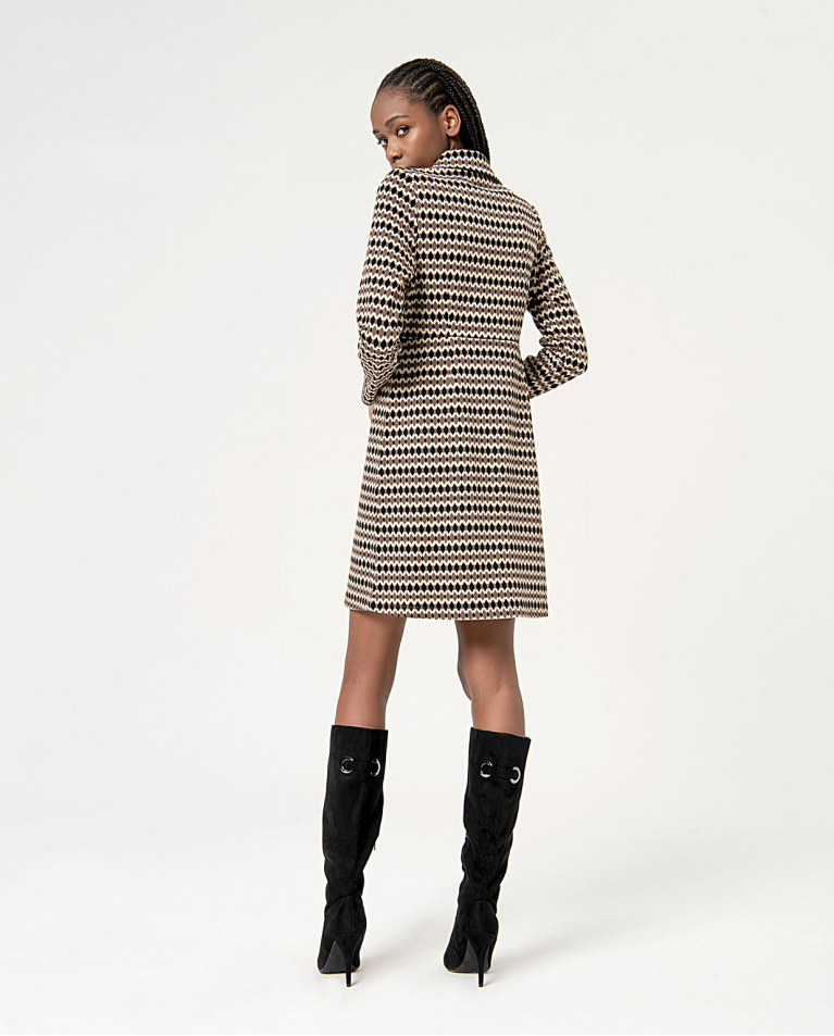 surkana Vestido jacquard con cuello polo Negro Grandes descuentos