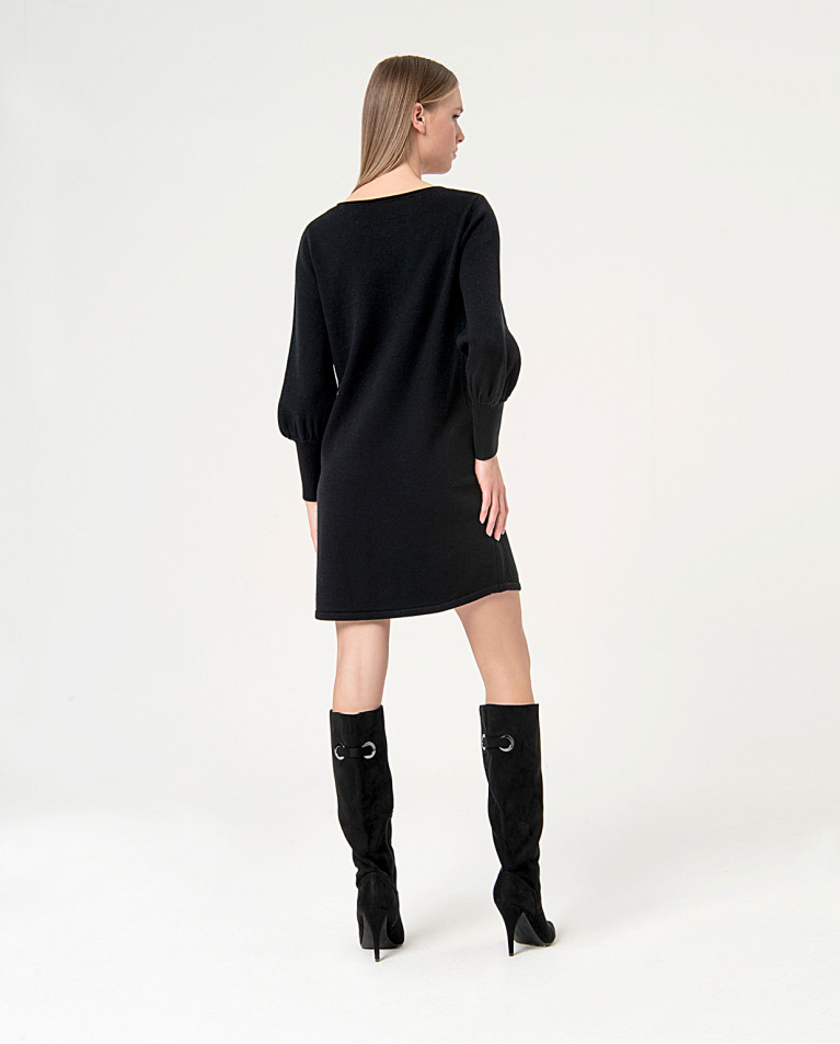surkana Vestido de punto recto liso Negro Ahorra y exporta