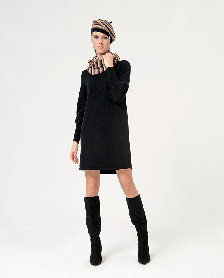 surkana Vestido de punto recto liso Negro Ahorra y exporta