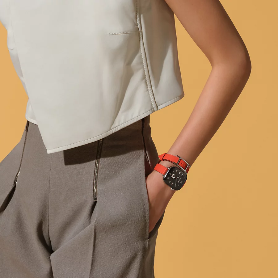 Hermès Caja Series 10 & Correa Apple Watch Hermès Double Tour 42 mm Hapi Attelage Última moda