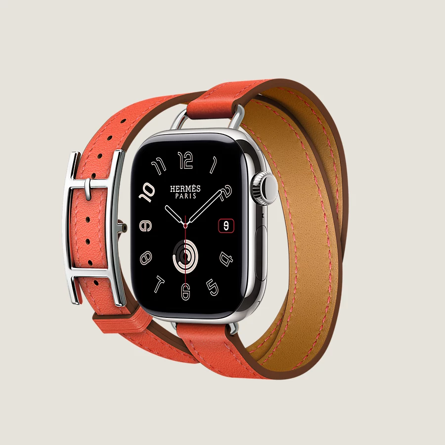 Hermès Caja Series 10 & Correa Apple Watch Hermès Double Tour 42 mm Hapi Attelage Última moda