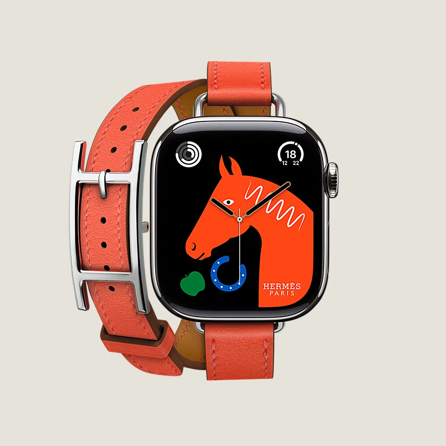 Hermès Caja Series 10 & Correa Apple Watch Hermès Double Tour 42 mm Hapi Attelage Última moda