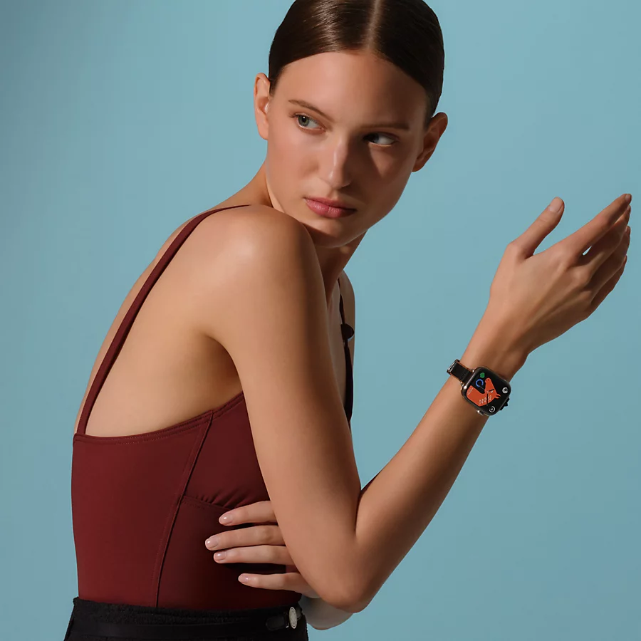 Hermès Caja Series 10 & Correa Apple Watch Hermès Single Tour 42 mm Twill Jump Attelage Grandes ahorros