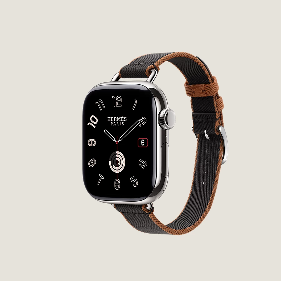 Hermès Caja Series 10 & Correa Apple Watch Hermès Single Tour 42 mm Twill Jump Attelage Grandes ahorros
