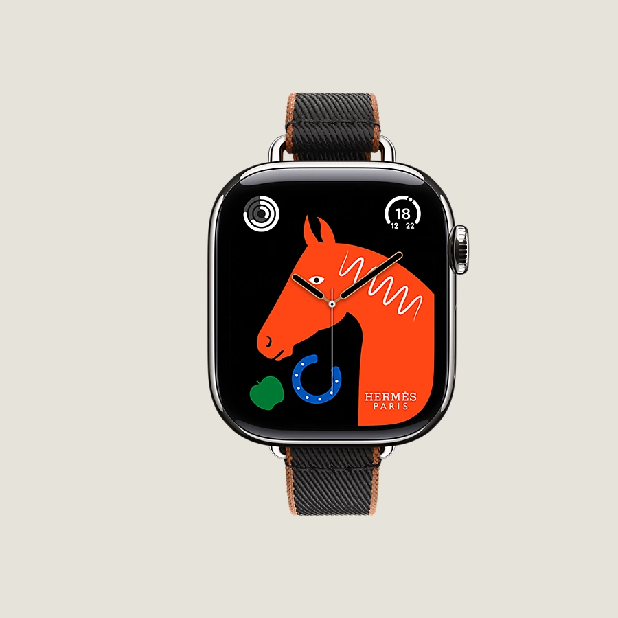 Hermès Caja Series 10 & Correa Apple Watch Hermès Single Tour 42 mm Twill Jump Attelage Grandes ahorros