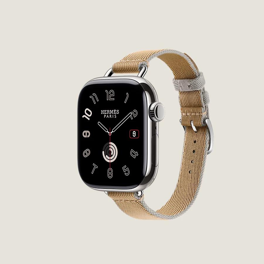 Hermès Caja Series 10 & Correa Apple Watch Hermès Single Tour 42 mm Twill Jump Attelage Tienda