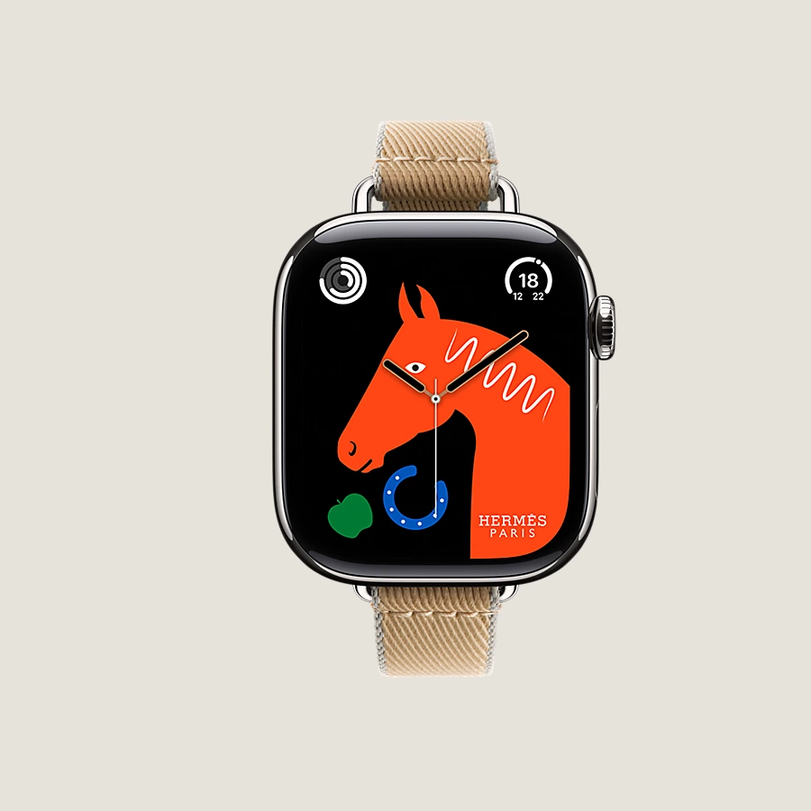 Hermès Caja Series 10 & Correa Apple Watch Hermès Single Tour 42 mm Twill Jump Attelage Tienda