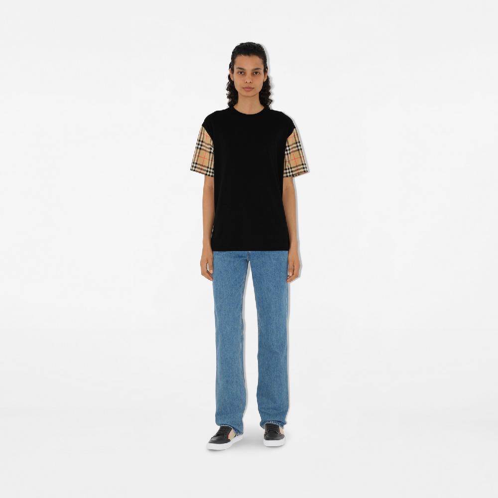Burberry Camiseta en algodón con mangas CheckPrecio 450 00 € Extragrande Descuento por venta flash