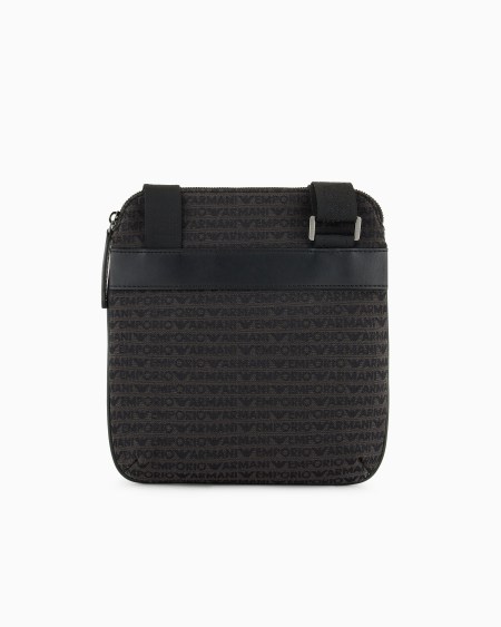 Armani Bolso bandolera plano en tejido jacquard con inscripción integral Rebajas de fin de temporada