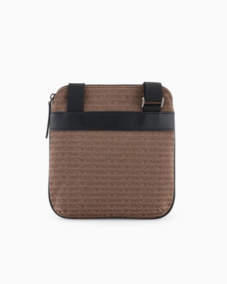 Armani Bolso bandolera plano en tejido jacquard con inscripción integral 2025