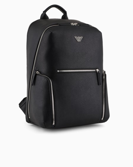 Armani Mochila de piel saffiano regenerada con placa de águila ASV Rebajas baratas