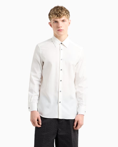 Armani Camisa de algodón con logotipo de jacquard por toda la prenda Superdescuento