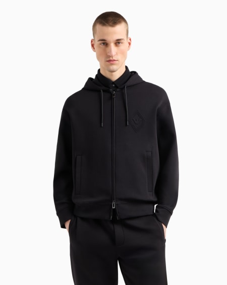 Armani Sudadera con capucha y cremallera de punto doble con logotipo de águila grabado Liquidación