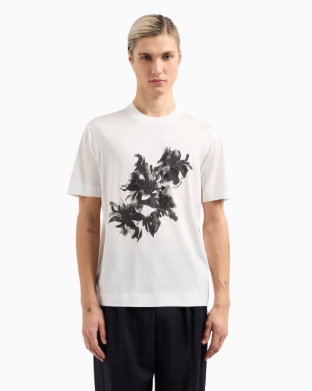 Armani Camiseta en punto de mezcla de lyocell con estampado y bordado floral ASV Oferta exclusiva