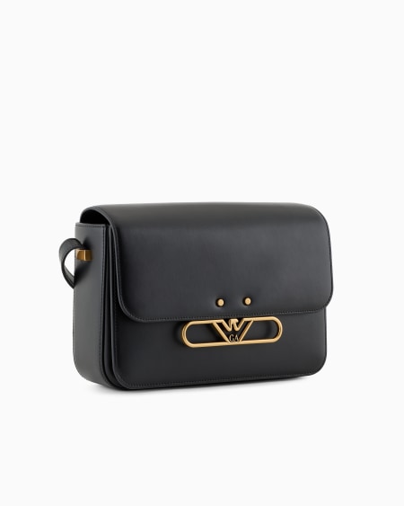 Armani Bolso de hombro de piel lisa con logotipo de águila de metal 2025