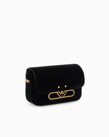 Armani Bolso bandolera de terciopelo con logotipo de águila de metal Ofertas