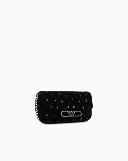 Armani Minibolso bandolera de terciopelo con strass y logotipo de águila de metal Rebajas de fábrica