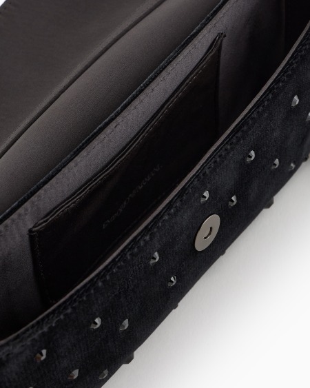 Armani Minibolso bandolera de terciopelo con strass y logotipo de águila de metal Rebajas de fábrica