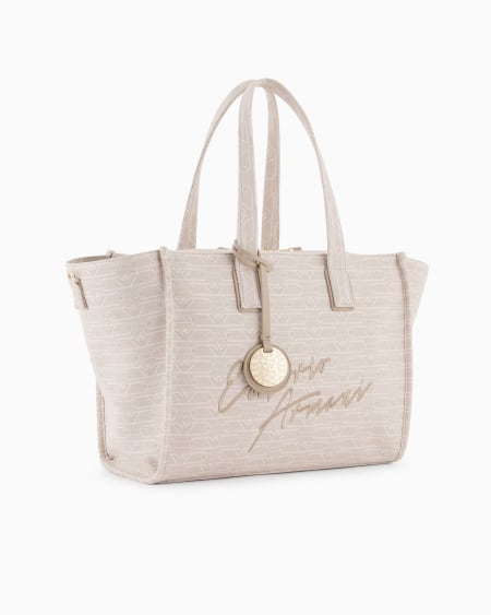 Armani Bolso shopper mediano en lona de tejido jacquard con monograma integral Oferta especial
