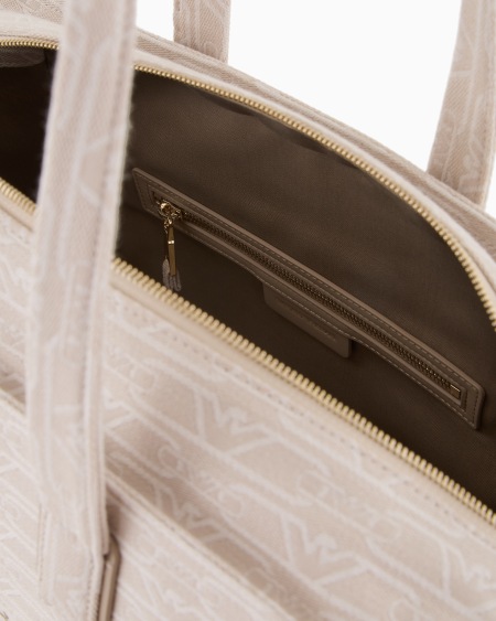 Armani Bolso shopper mediano en lona de tejido jacquard con monograma integral Oferta especial