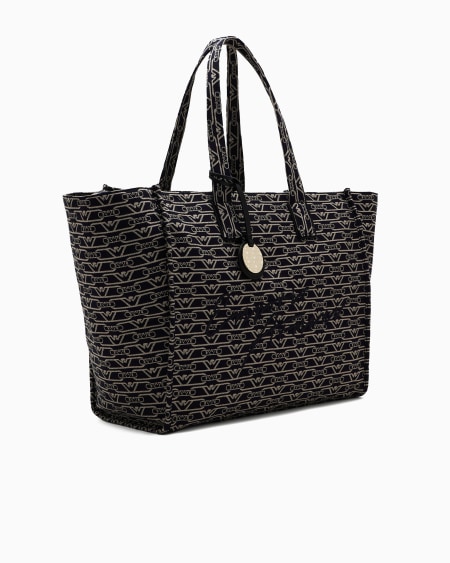 Armani Bolso shopper grande en lona de tejido jacquard con monograma integral Solo hoy