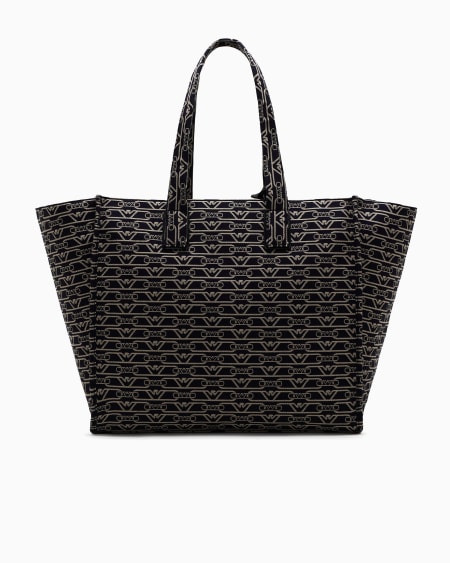 Armani Bolso shopper grande en lona de tejido jacquard con monograma integral Solo hoy